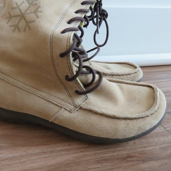 VAGABOND Cream Suede Leather Lace Up Snowflake Moccasin Winter Boots Size US 6.5 - Picture 5 of 16